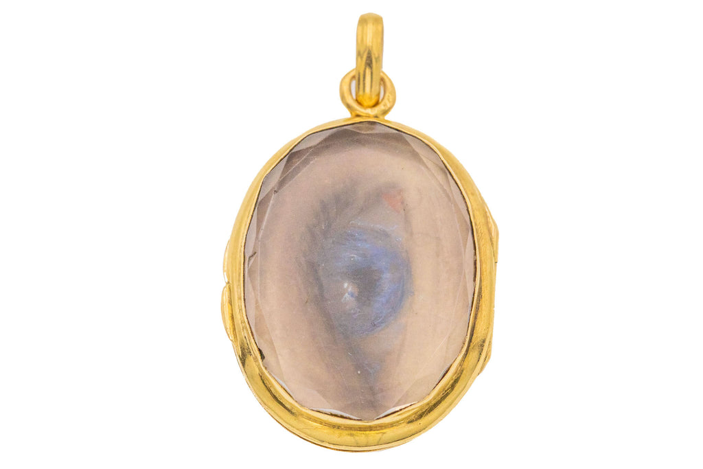 Antique French 18ct Gold "Lovers Eye" Faceted Rock Crystal Locket
