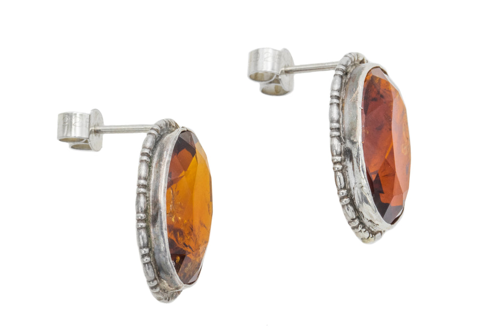 Art Deco Silver Madeira Citrine Earrings, 9.80ct