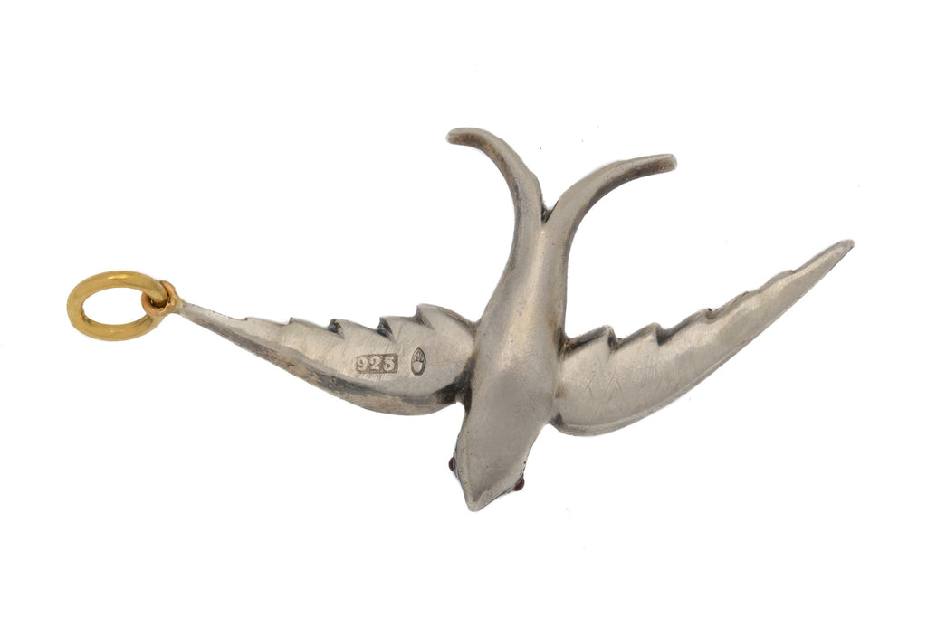Antique Sterling Silver Paste Swallow Pendant