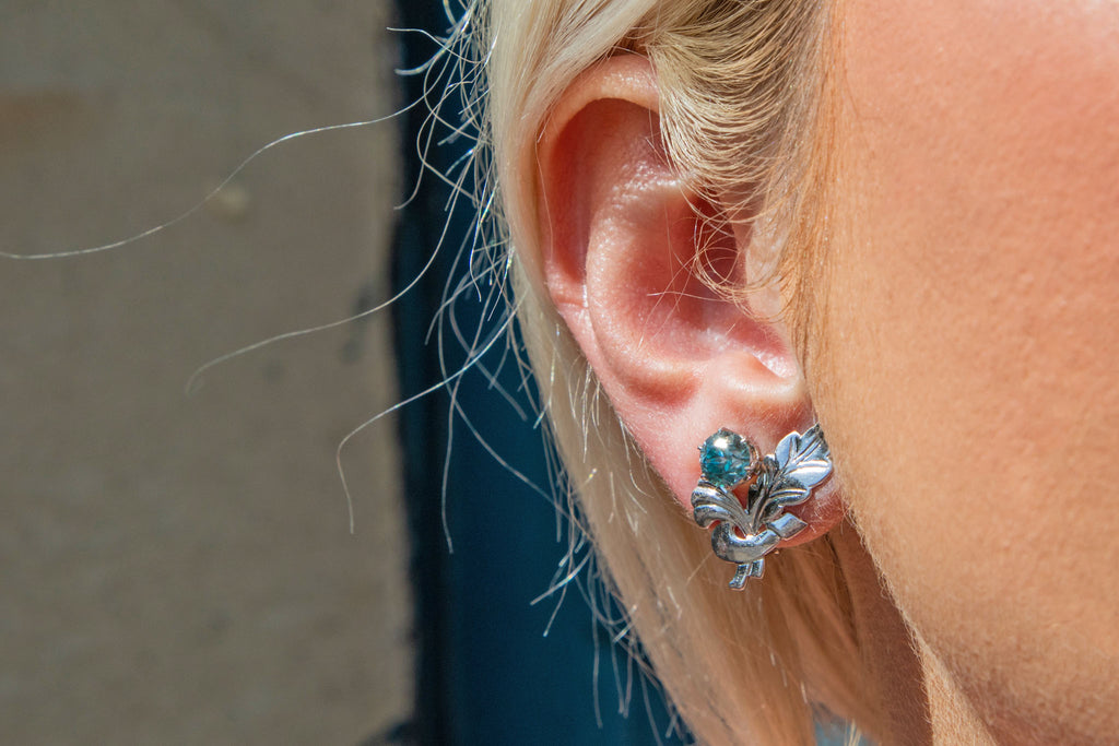 9ct White Gold Blue Zircon Clip-On Earrings,  2.20ct