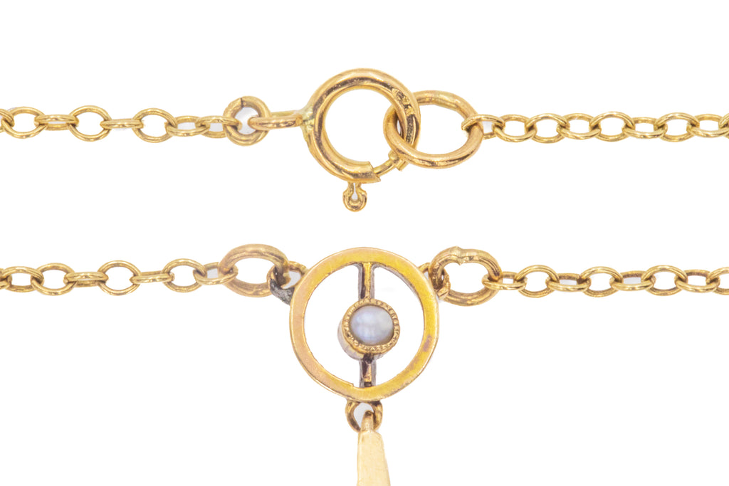 15.5" Edwardian 9ct Gold Aquamarine "Target" Drop Necklace, 0.28ct