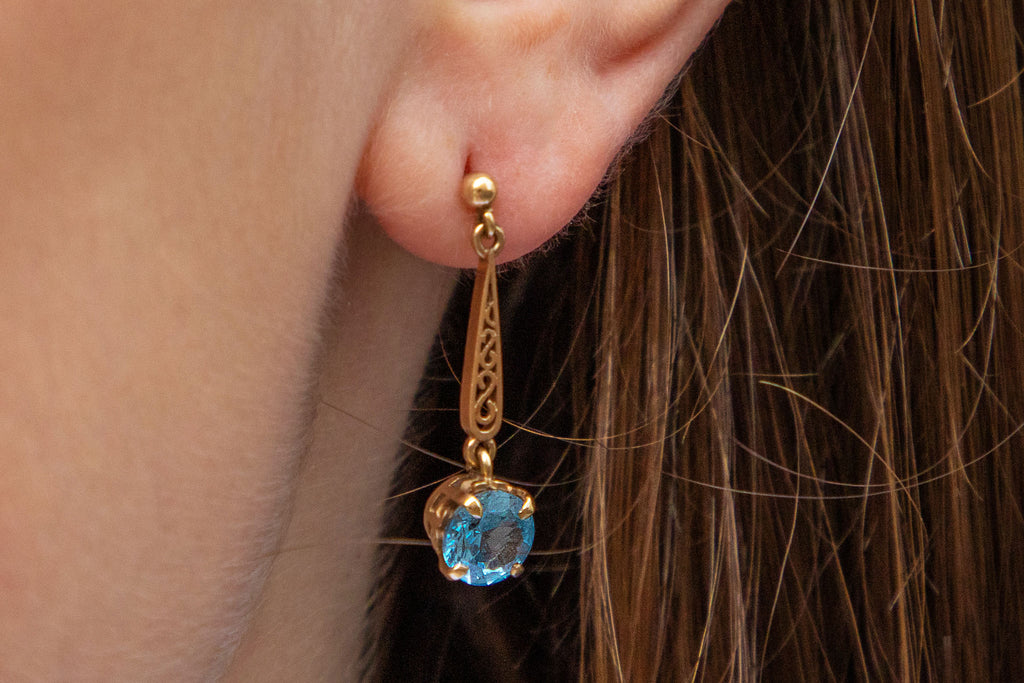 9ct Gold Blue Topaz Drop Earrings, 2.45ct