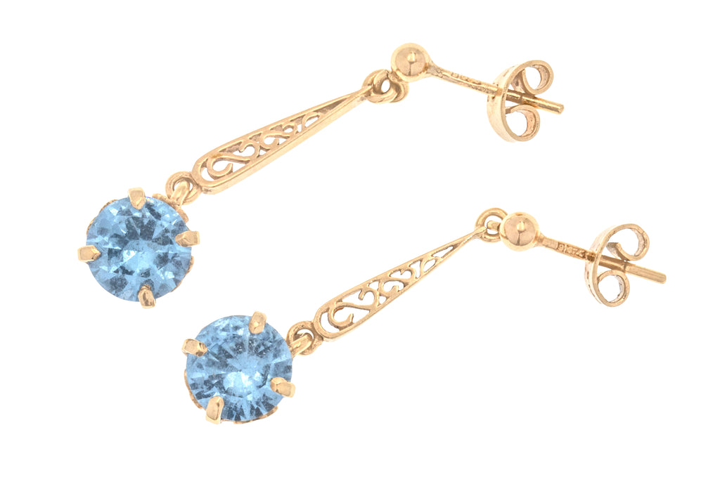 9ct Gold Blue Topaz Drop Earrings, 2.45ct