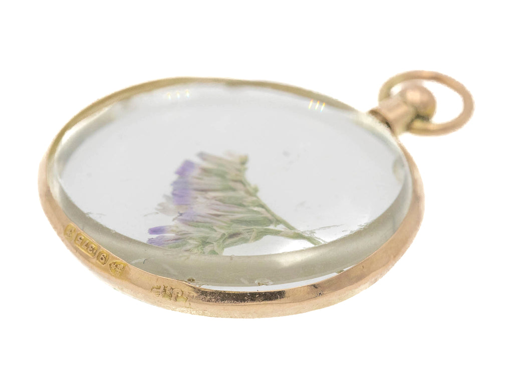 Edwardian 9ct Gold Round Glass Locket, Pressed Flower