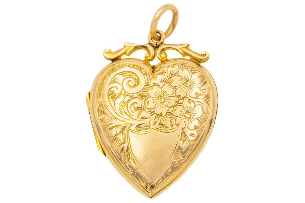 Edwardian 9ct Gold Engraved Heart Locket