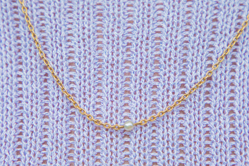 18.5" Edwardian 15ct Gold Pearl Necklace, 4.3g