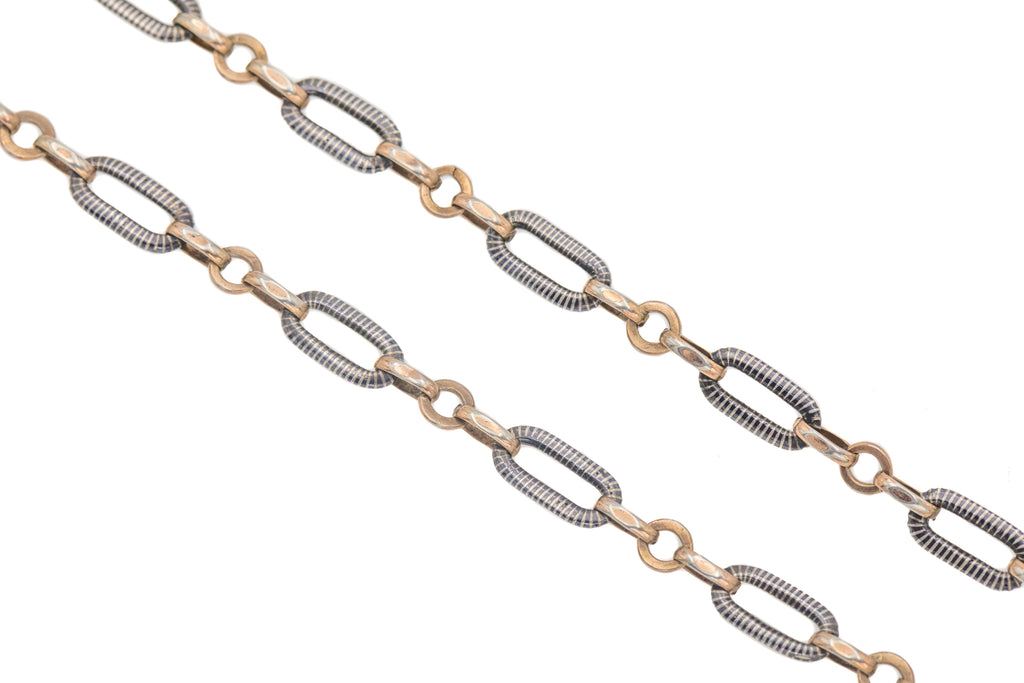 21" Antique Niello Chain, Striped Bolt Ring (13.29g)