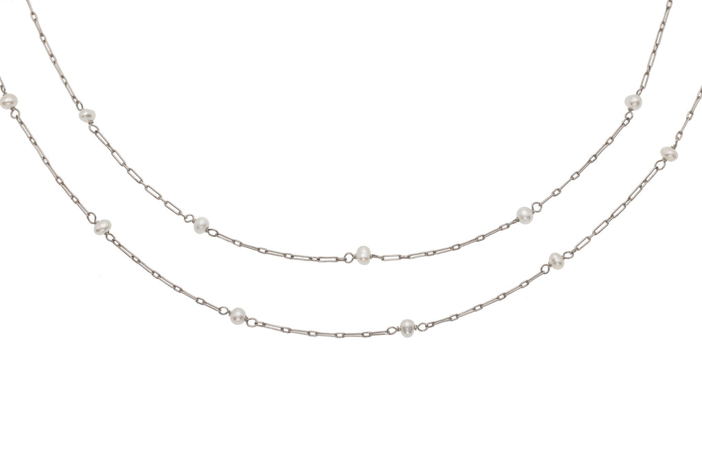 Edwardian Platinum Pearl Necklace, 28"