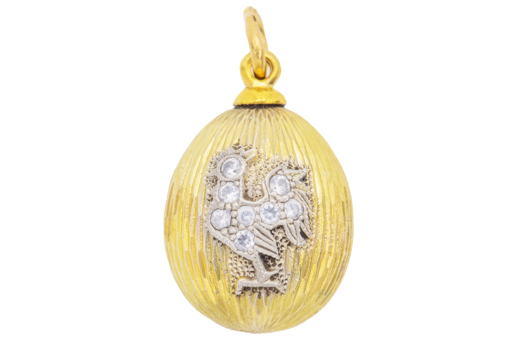 Russian 18ct Gold Diamond Egg Charm- Rooster / Cockerel