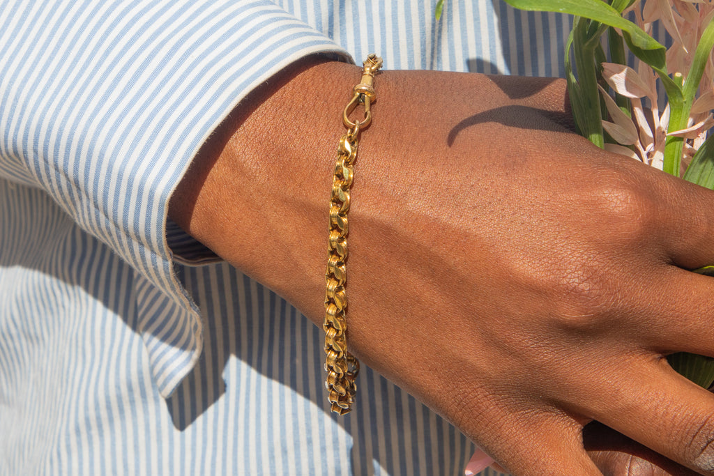 8.5" Antique 9ct Gold Graduating Tulip Link Bracelet, 15.9g