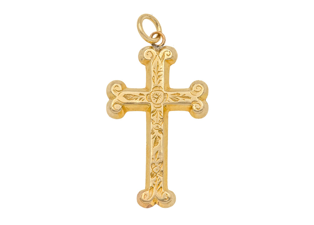 Antique 9ct Gold Engraved Cross Pendant