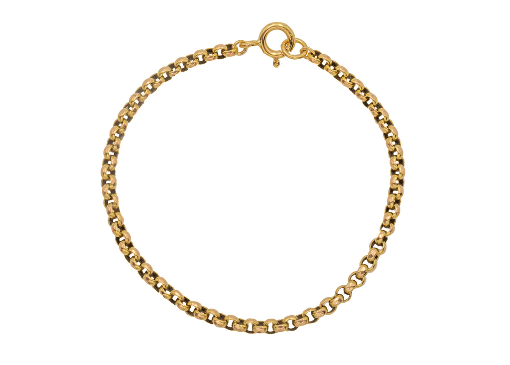 Antique 6" 15ct Gold Faceted Belcher Link Bracelet, (3.4g)