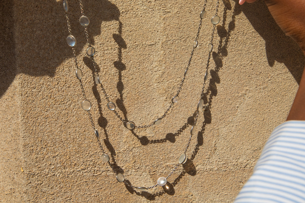 30" Edwardian Silver Moonstone Necklace, 46.50ct