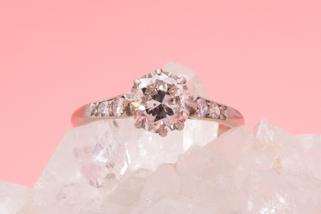 Edwardian Platinum Diamond Solitaire Engagement Ring, 1.35ct Diamond