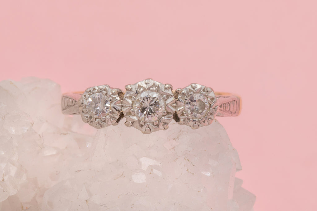 Art Deco 18ct Gold & Platinum Diamond Trilogy Engagement Ring