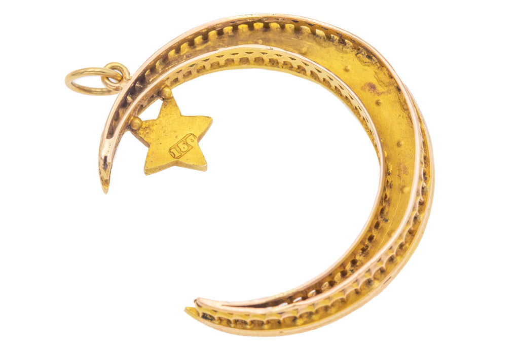 15ct Gold Pearl Crescent & Star Pendant