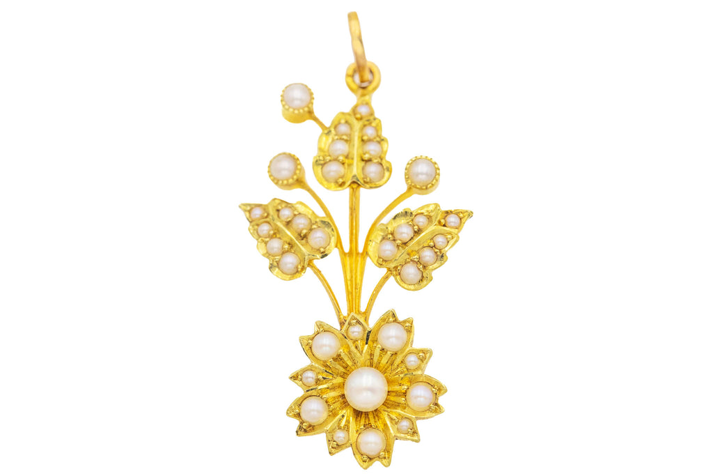 Victorian 18ct Gold Pearl Flower Pendant