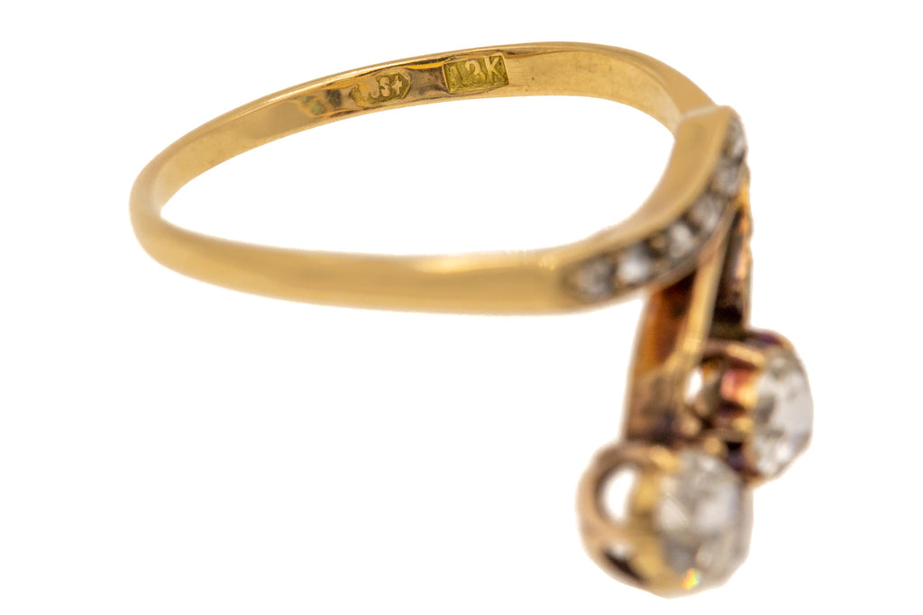 Jugendstil Antique 18ct Gold Rose-Cut Diamond Emerald Ring