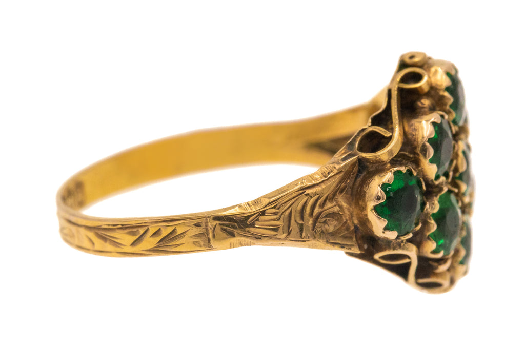 Antique 9ct Gold Emerald Paste Cluster Ring