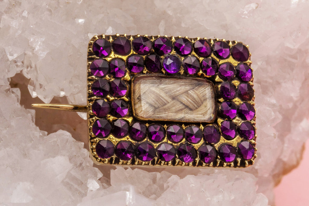 Georgian 15ct Gold Amethyst Paste Mourning Brooch