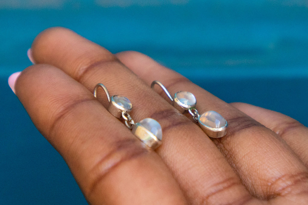 Edwardian Silver Moonstone Drop Earrings, 2.20ct