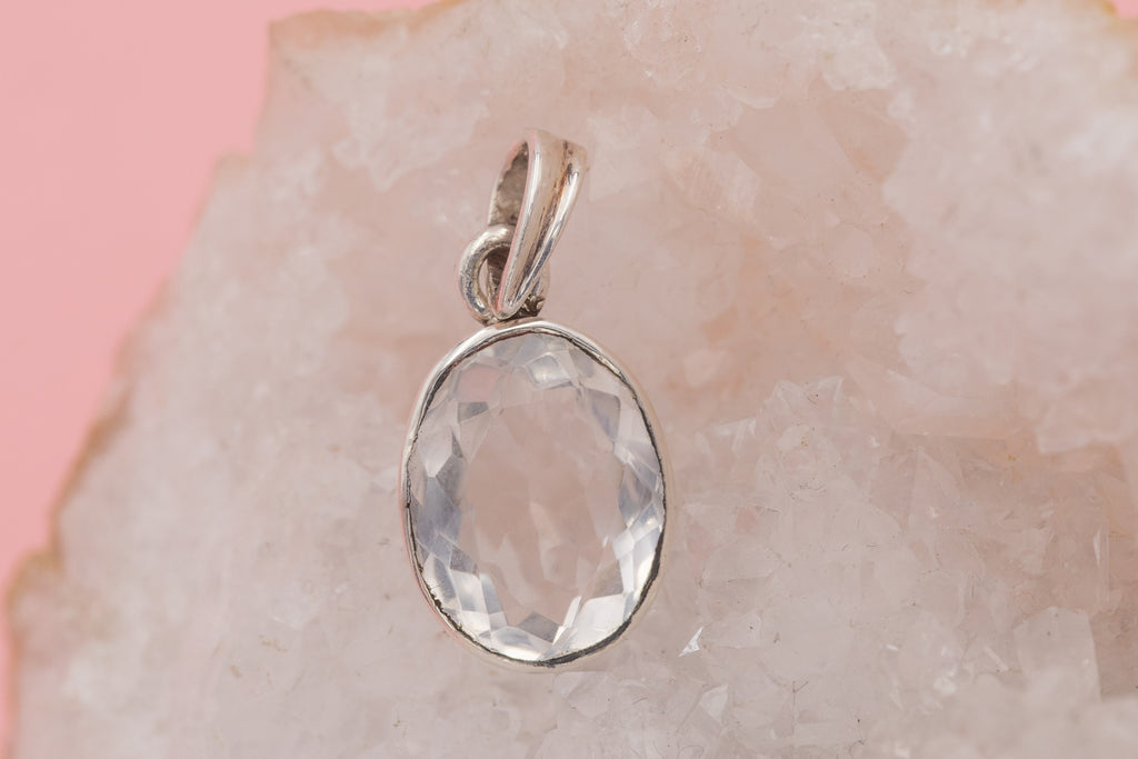 Sterling Silver Oval Rock Crystal Pendant, 4.70ct