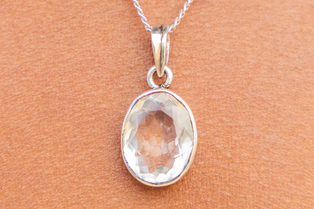 Sterling Silver Oval Rock Crystal Pendant, 4.70ct
