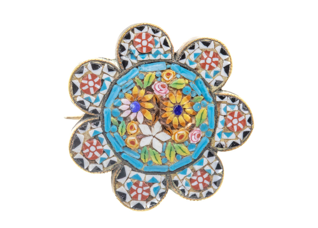 Antique Mosaic Flower Brooch