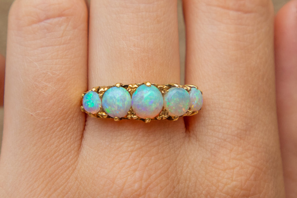 Antique 18ct Gold Opal Five Stone Ring - 2.10ct Opal