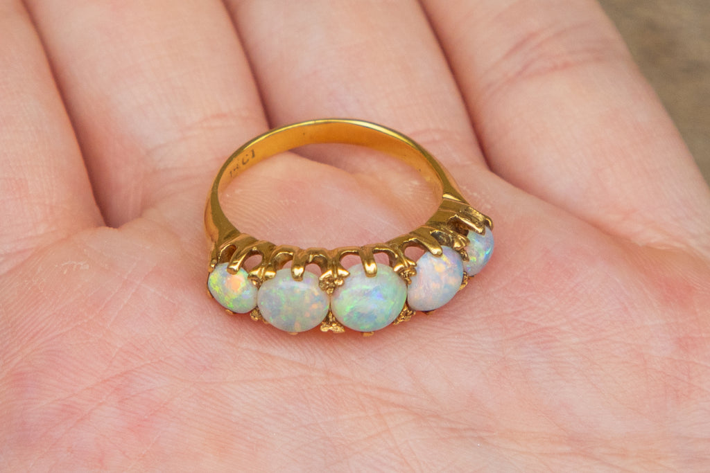 Antique 18ct Gold Opal Five Stone Ring - 2.10ct Opal