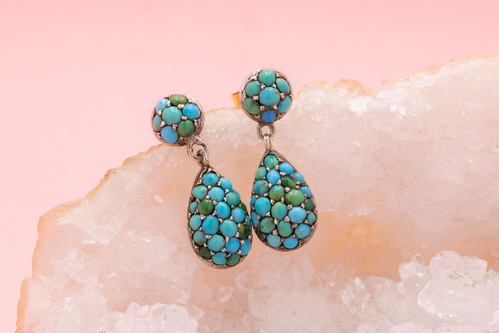 Victorian Silver Turquoise Pave Earrings