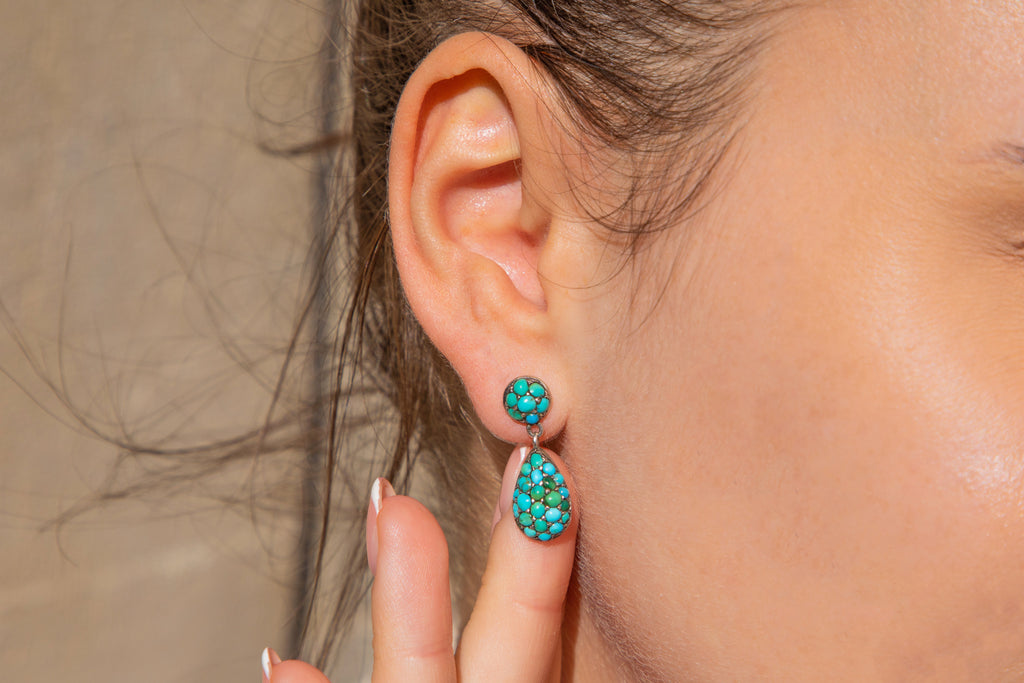 Victorian Silver Turquoise Pave Earrings