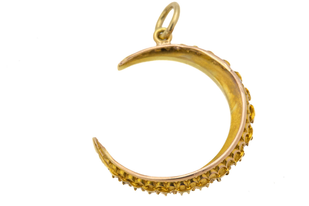 Victorian 15ct Gold Pearl Crescent Moon Pendant