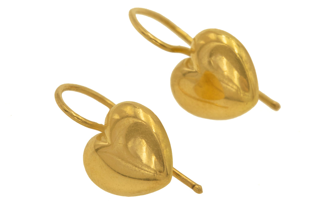 Antique Solid 18ct Gold Heart Drop Earrings