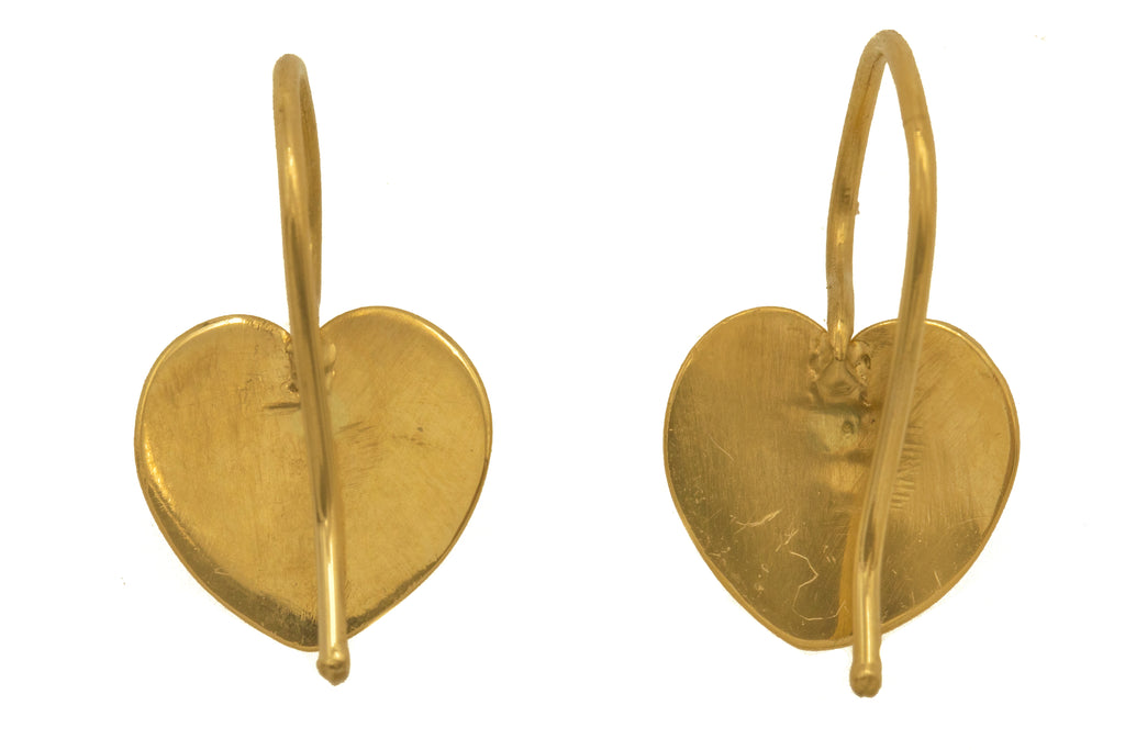 Antique Solid 18ct Gold Heart Drop Earrings