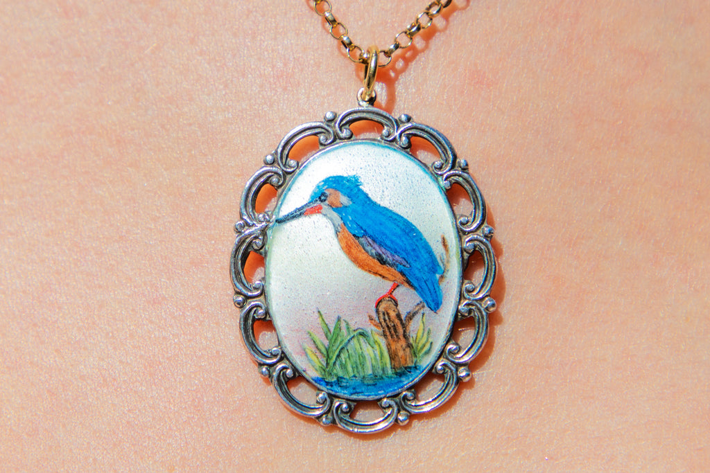Silver Enamel "Kingfisher" Bird Pendant