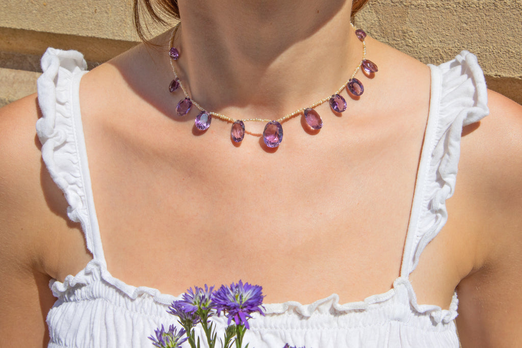 14" Edwardian Amethyst & Seed Pearl Necklace