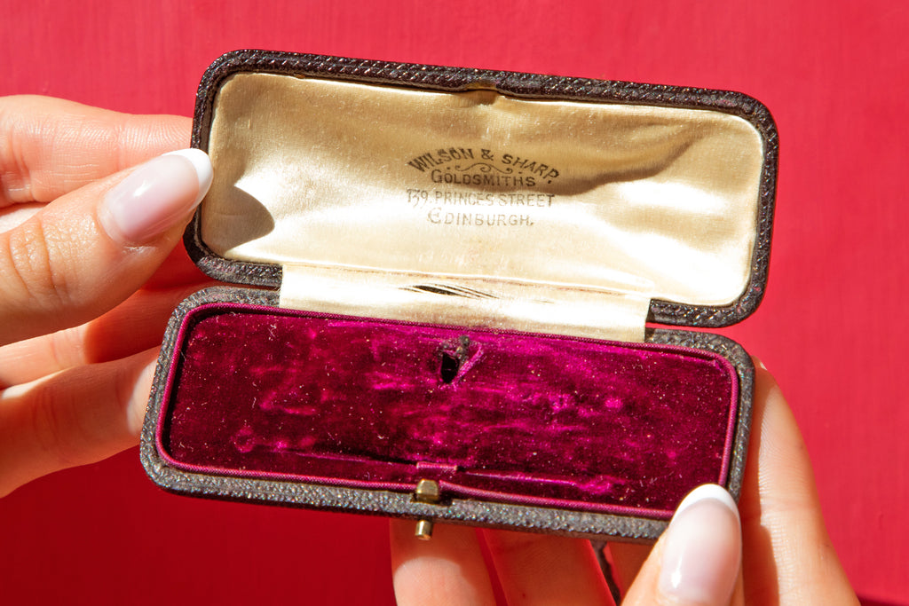 Antique Brown Brooch Jewellery Box - "Wilson & Sharp"