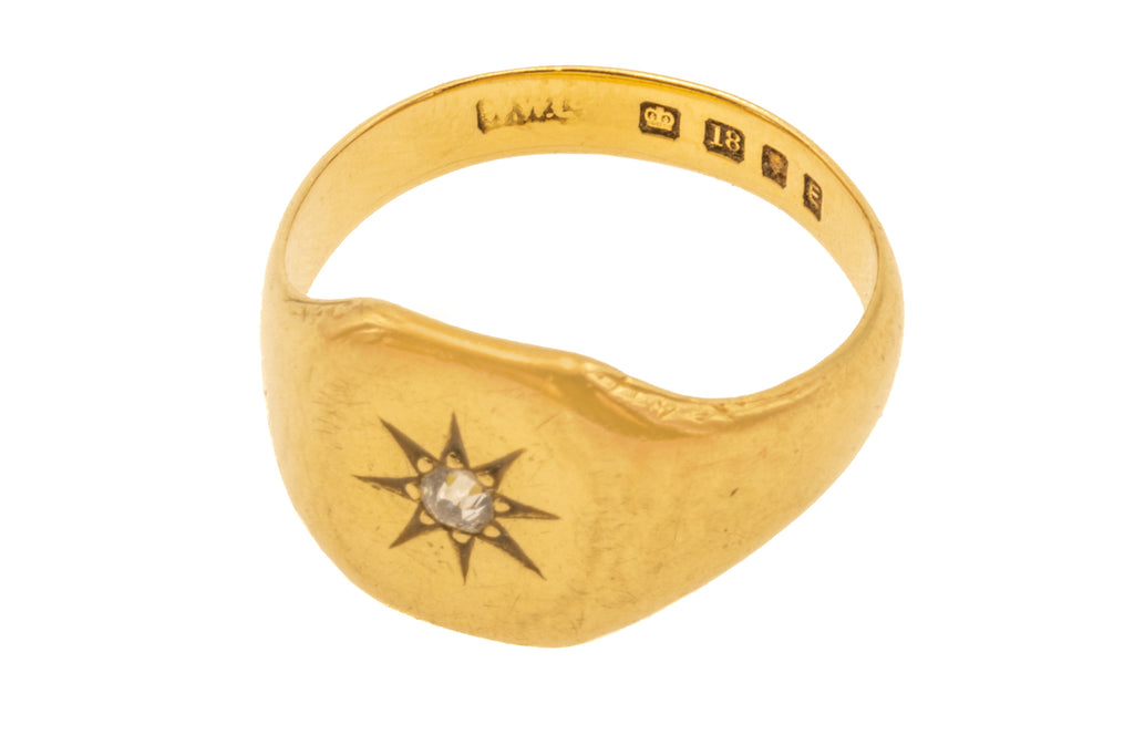 18ct Gold Diamond 'Star Set' Signet Ring