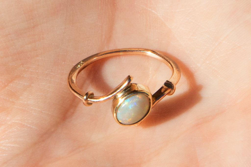 Antique 9ct Gold Natural Solid Opal Twist Bypass Ring, 0.50ct