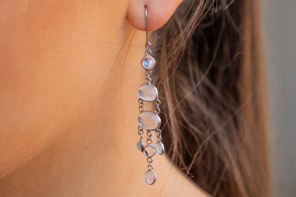 Edwardian Silver Moonstone Chandelier Earrings, 8.75ct