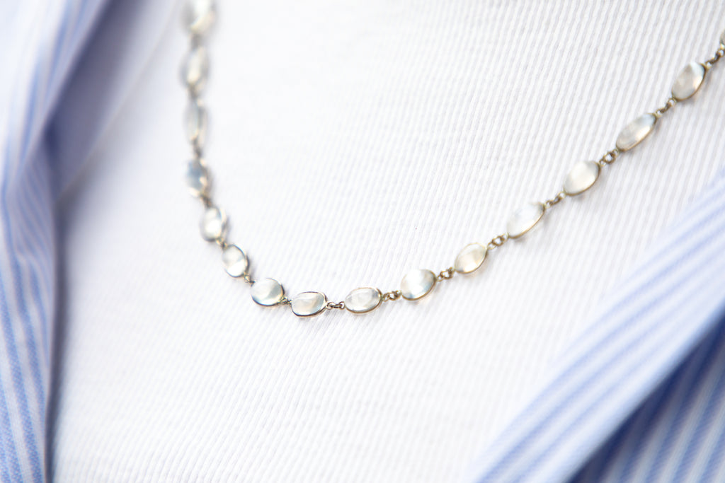 24" Edwardian Silver Moonstone Necklace, 55.00ct