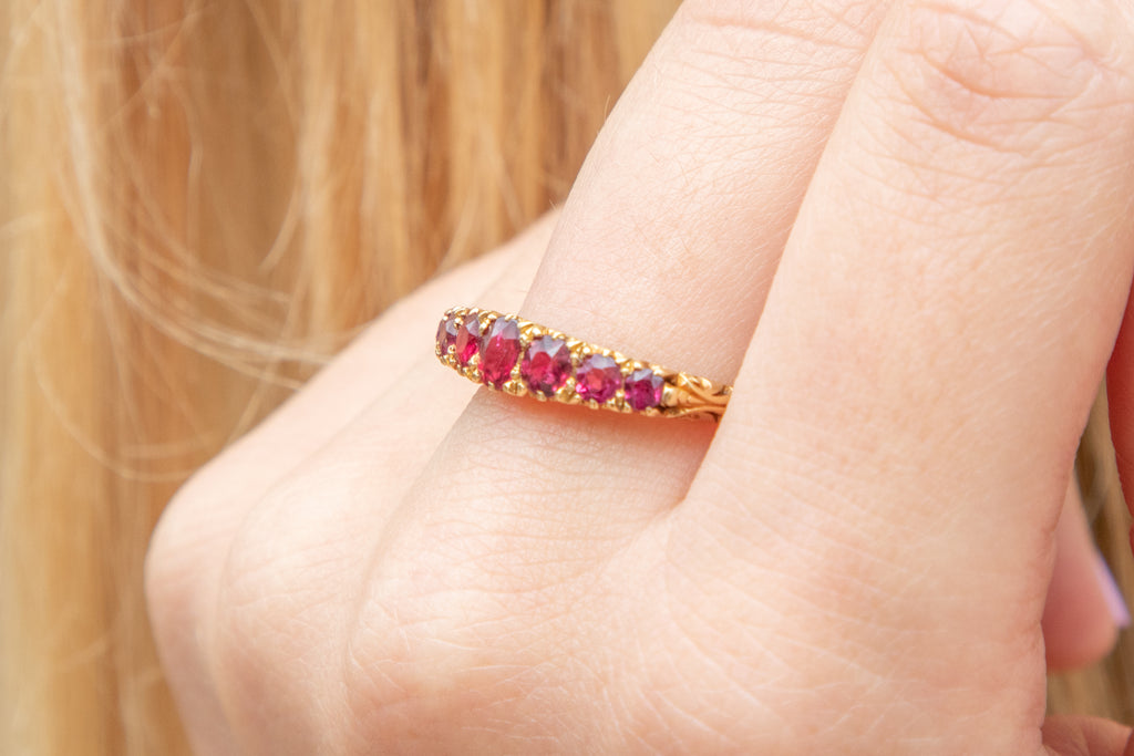 Antique 18ct Gold Natural Ruby Half Hoop Ring, 0.60ct