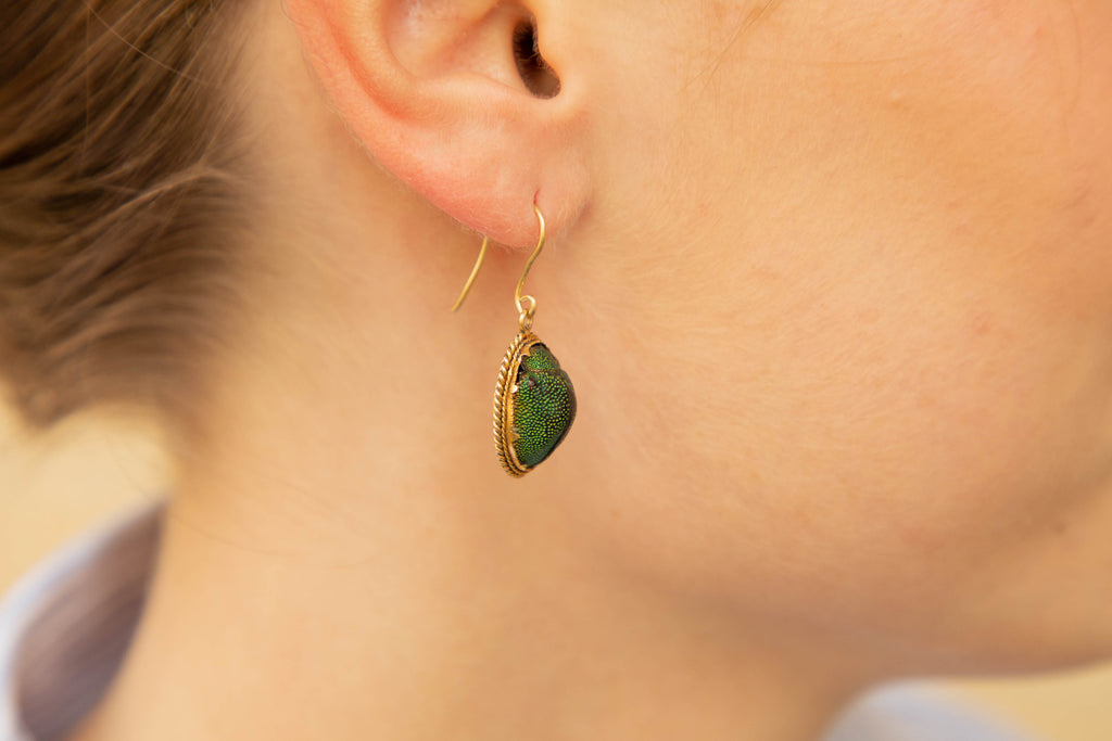 Victorian 15ct Gold Scarab Beetle Earrings