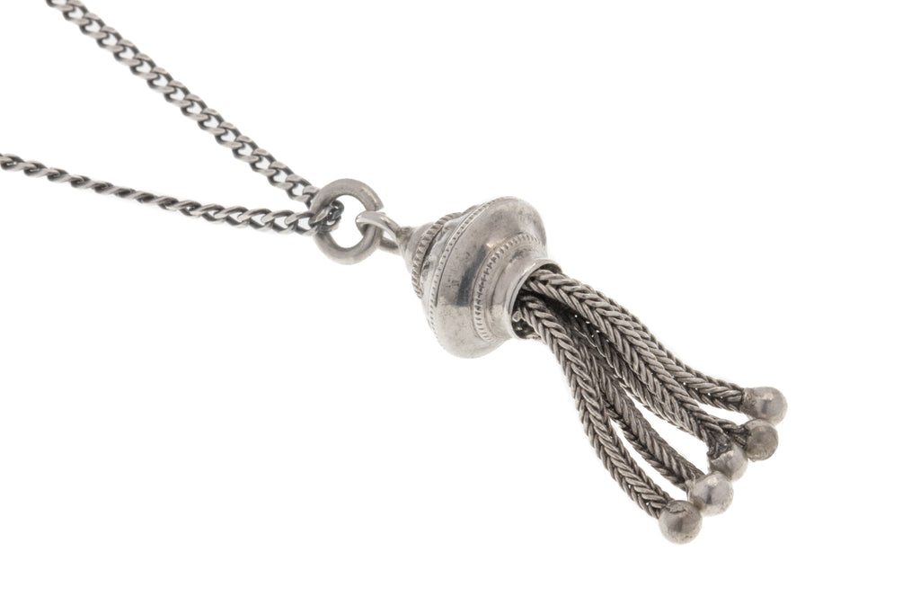 Antique Silver Tassel Pendant, 18" Silver Pendant Chain (4.5g)