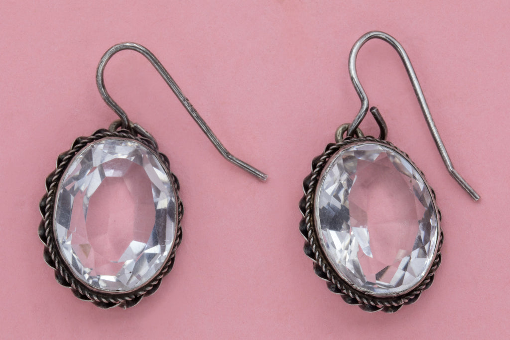Antique Silver Rock Crystal Earrings, 15.00ct