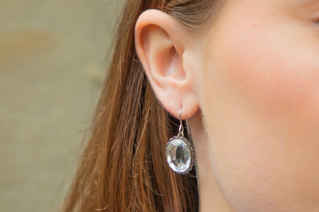 Antique Silver Rock Crystal Earrings, 15.00ct