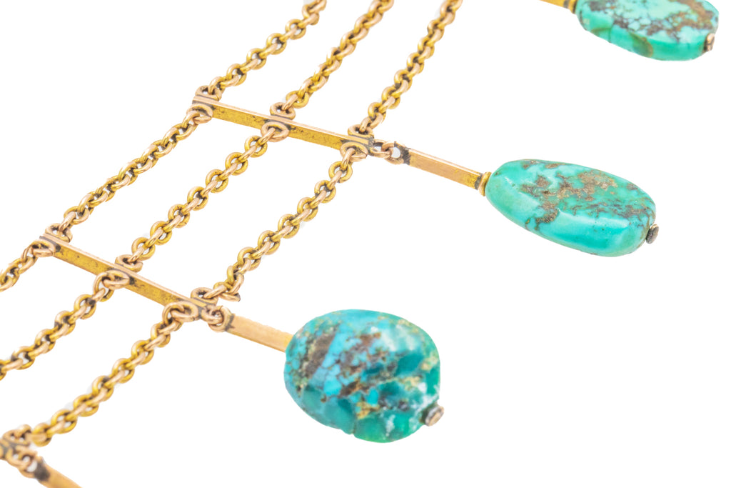 14.5" Antique 9ct Gold Turquoise Collar Necklace