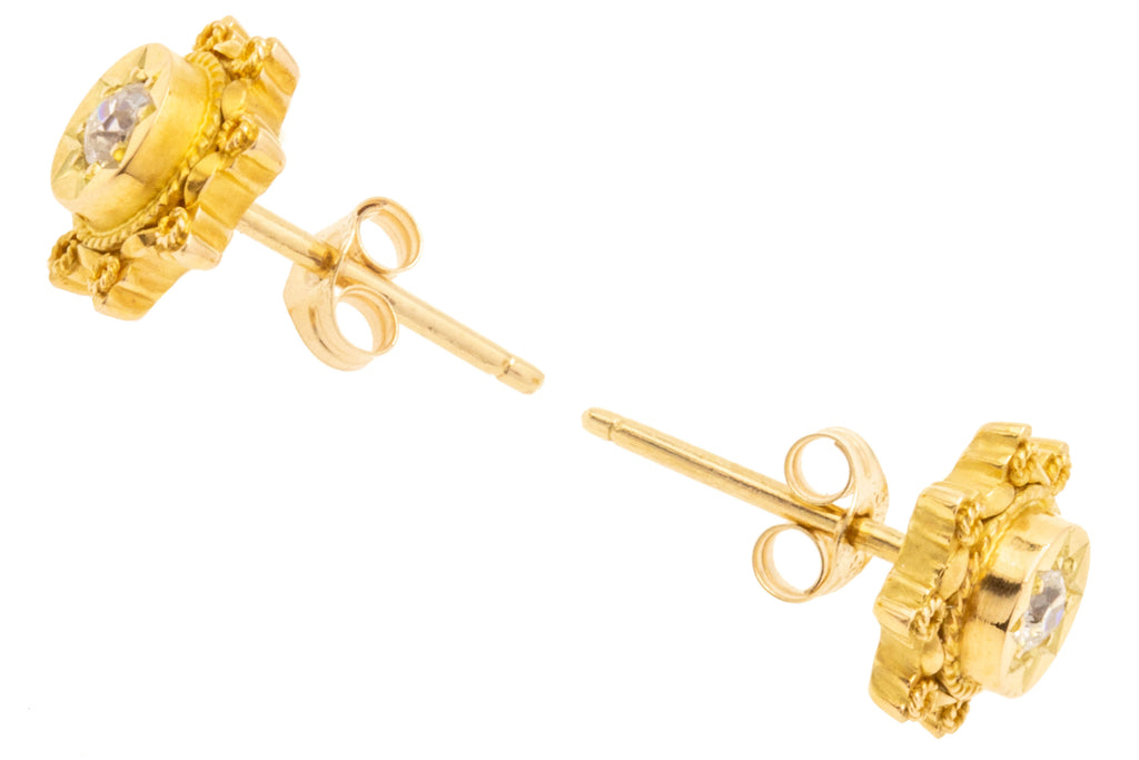 Victorian Etruscan Revival 18ct Gold Diamond Stud Earrings