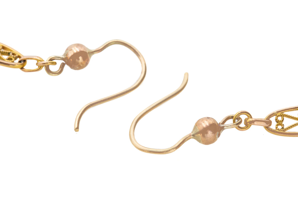 Antique 9ct Gold Filigree Heart Padlock Earrings